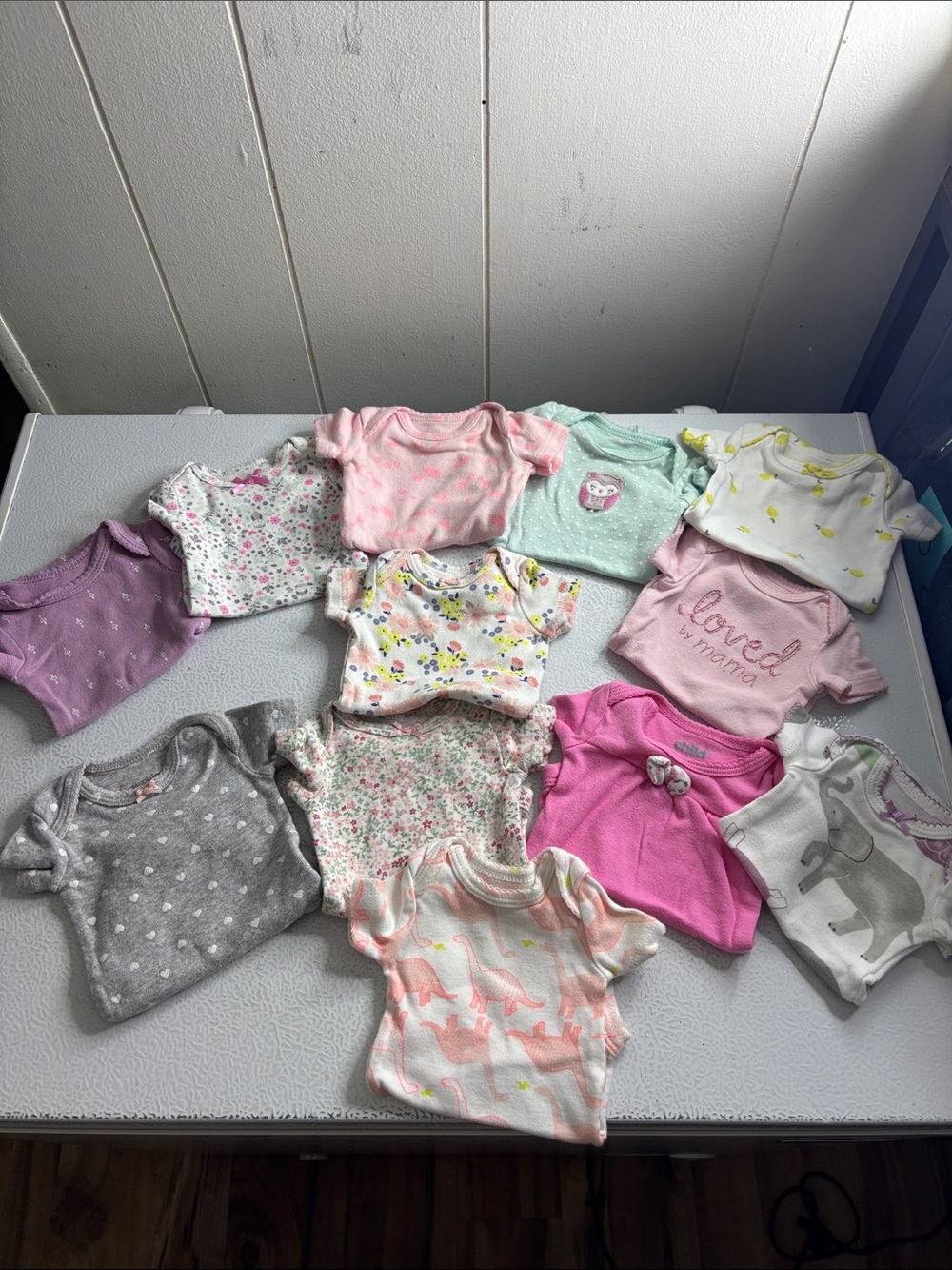 494 - Baby Girl Short Sleeve Onesie Bundle - Pastel Pink, Mint, Gray & Floral